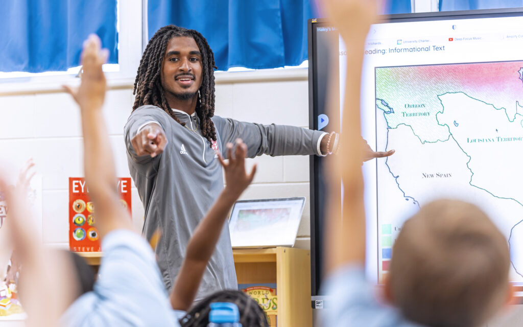 African american male in front of classroom